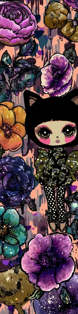 Free kawaii cats bookmark featuring a cat wearing a flower-covered hat